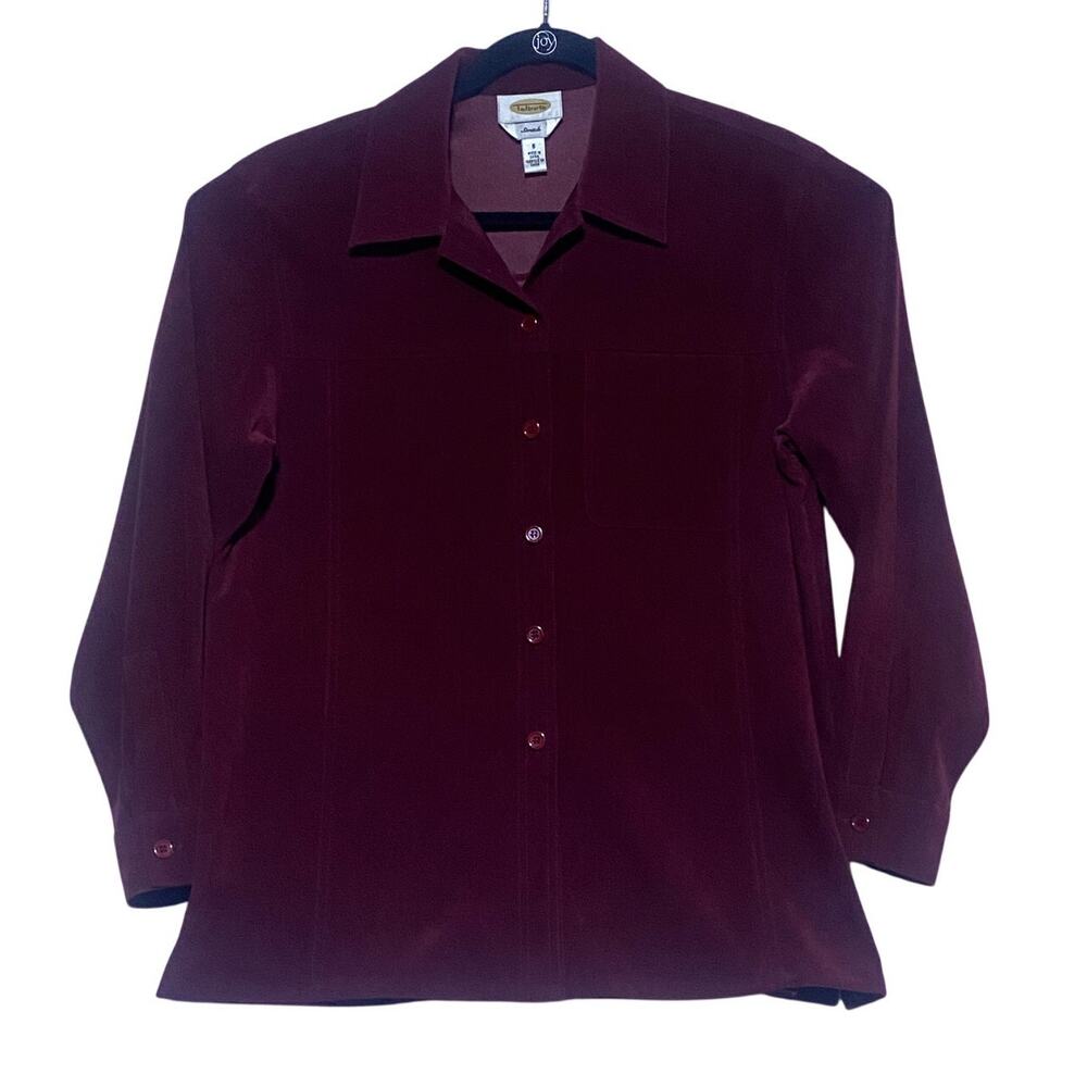 Talbots Button Up Shirt Women's Size Small Purple Polyester Blend Long Sleeve